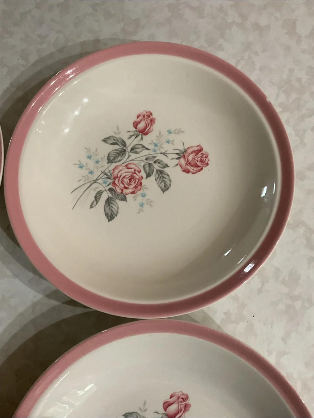 Vintage Floral Serving Bowl with Pink Rim. Set of 4